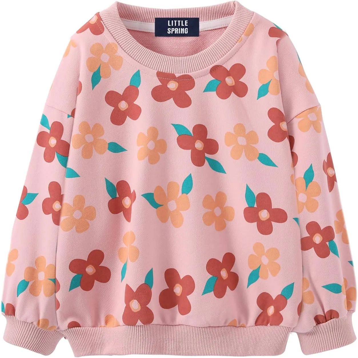 LittleSpring Girls Drop Shoulder Sweatshirts Loose Fit Terry Cotton Pullover