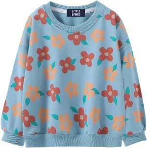 LittleSpring Girls Drop Shoulder Sweatshirts Loose Fit Terry Cotton Pullover