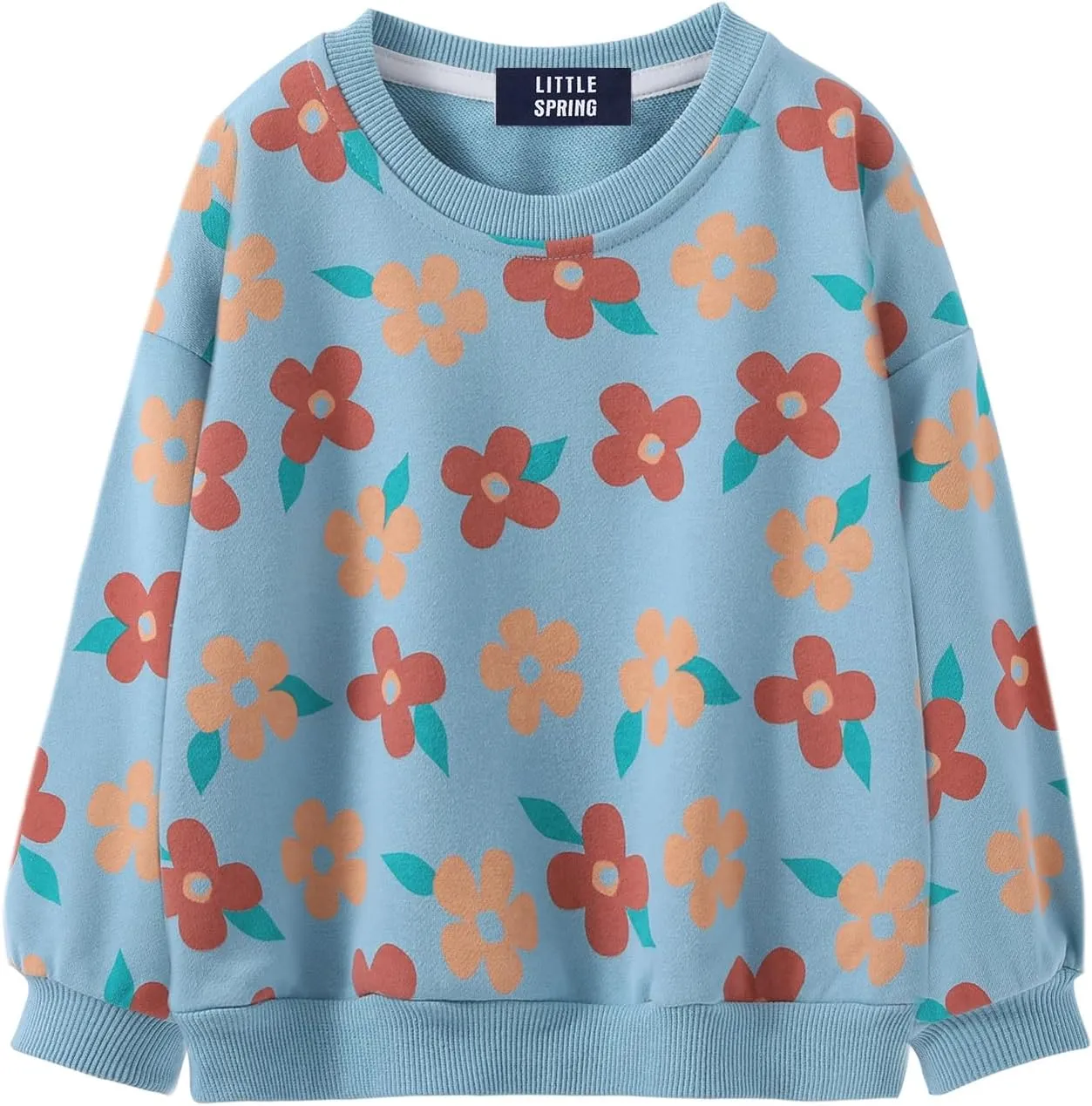 LittleSpring Girls Drop Shoulder Sweatshirts Loose Fit Terry Cotton Pullover
