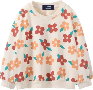 LittleSpring Girls Drop Shoulder Sweatshirts Loose Fit Terry Cotton Pullover