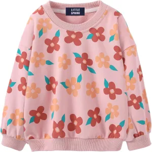 LittleSpring Girls Drop Shoulder Sweatshirts Loose Fit Terry Cotton Pullover