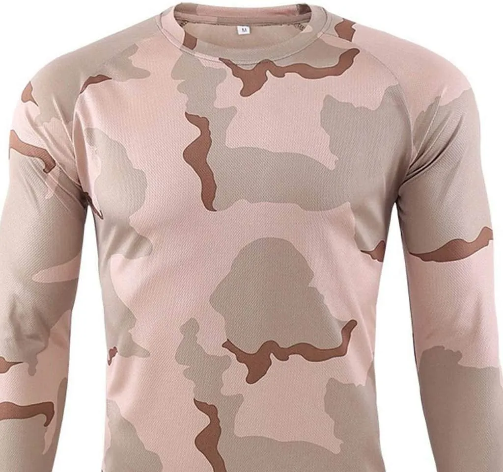 Long Sleeve Camo Hunting Shirts for Men Vintage Military Athletic Compression Shirt Workout Running Hiking Training Tee Tops