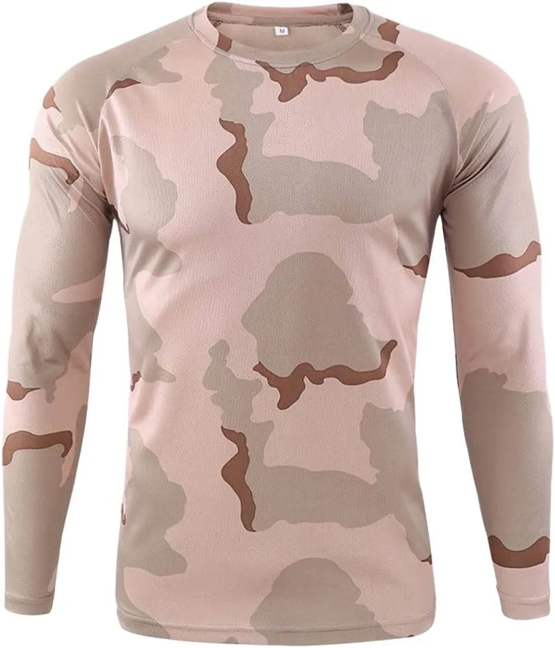 Long Sleeve Camo Hunting Shirts for Men Vintage Military Athletic Compression Shirt Workout Running Hiking Training Tee Tops