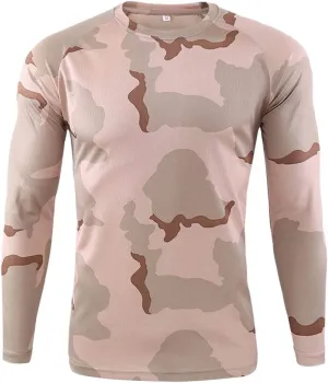 Long Sleeve Camo Hunting Shirts for Men Vintage Military Athletic Compression Shirt Workout Running Hiking Training Tee Tops