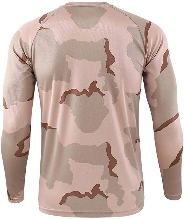 Long Sleeve Camo Hunting Shirts for Men Vintage Military Athletic Compression Shirt Workout Running Hiking Training Tee Tops