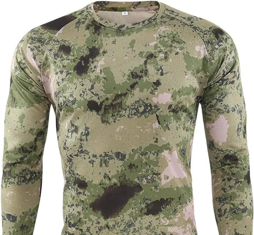 Long Sleeve Camo Hunting T-Shirts for Men Military Camouflage Athletic Compression Shirt Workout Gym Sport Fishing Hiking Top