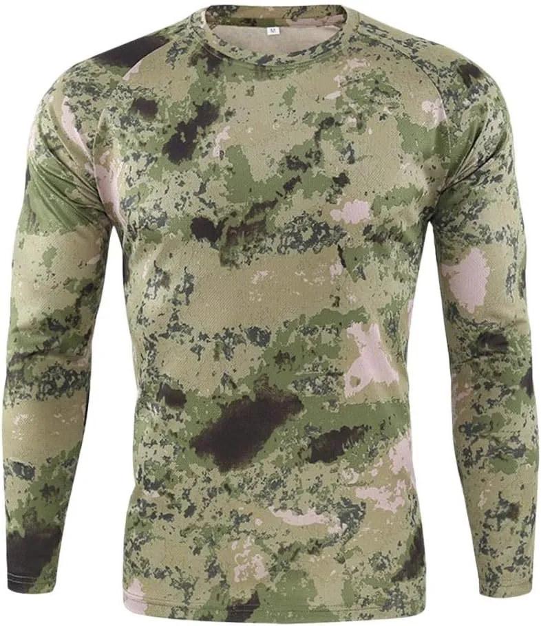 Long Sleeve Camo Hunting T-Shirts for Men Military Camouflage Athletic Compression Shirt Workout Gym Sport Fishing Hiking Top