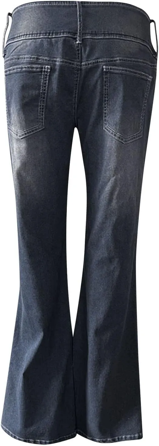 Low Rise Jeans for Woman Stretchy Ripped Distressed Flare Denim Pants Straight Leg Fashionable Boyfriend Denim Jeans