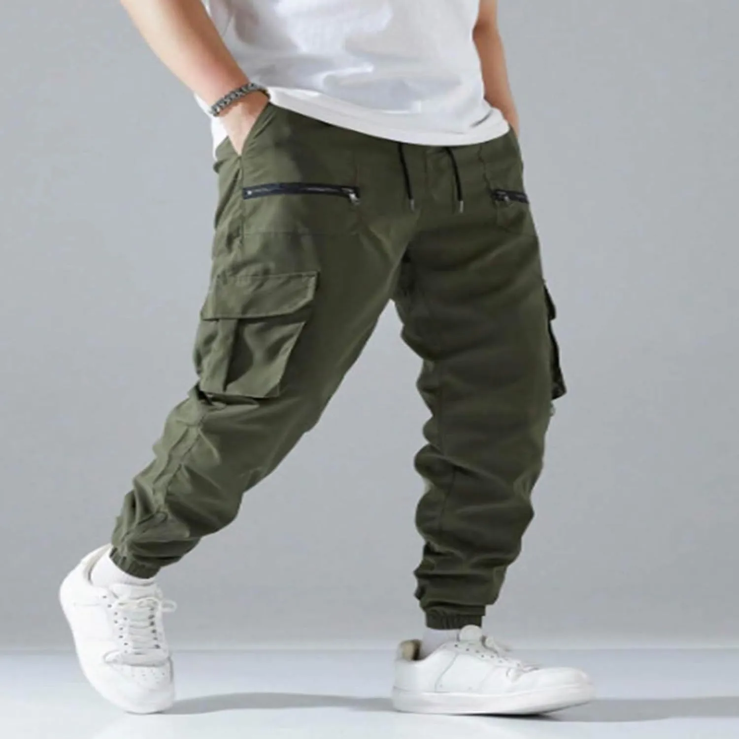 Men Cargo Pants Fashion Multiple Pockets Baggy Casual Streetwear Wide Leg Trouser Plus Size Comfy Full Length Pant