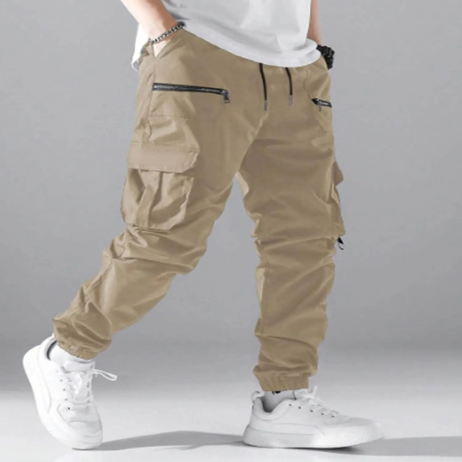 Men Cargo Pants Fashion Multiple Pockets Baggy Casual Streetwear Wide Leg Trouser Plus Size Comfy Full Length Pant