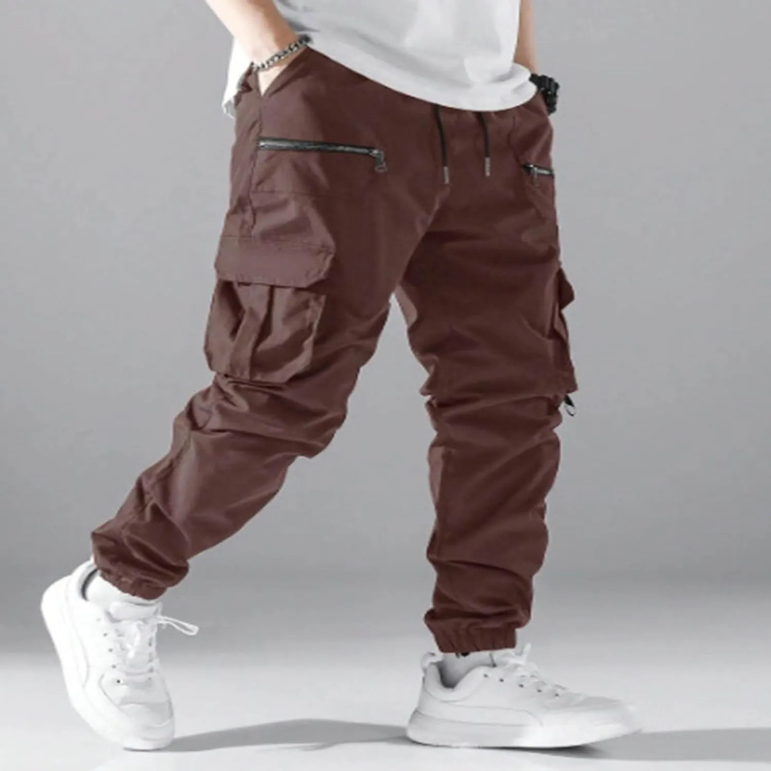 Men Cargo Pants Fashion Multiple Pockets Baggy Casual Streetwear Wide Leg Trouser Plus Size Comfy Full Length Pant