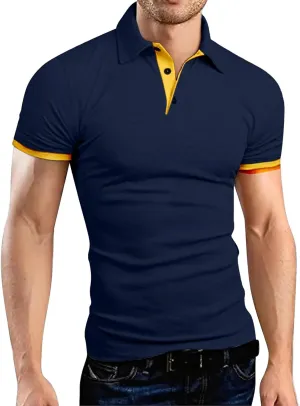 Men Polo Shirt Slim Fit Short Sleeve Cotton Golf Shirt Solid Performance Casual T-Shirts Lapel Collared Work Shirts