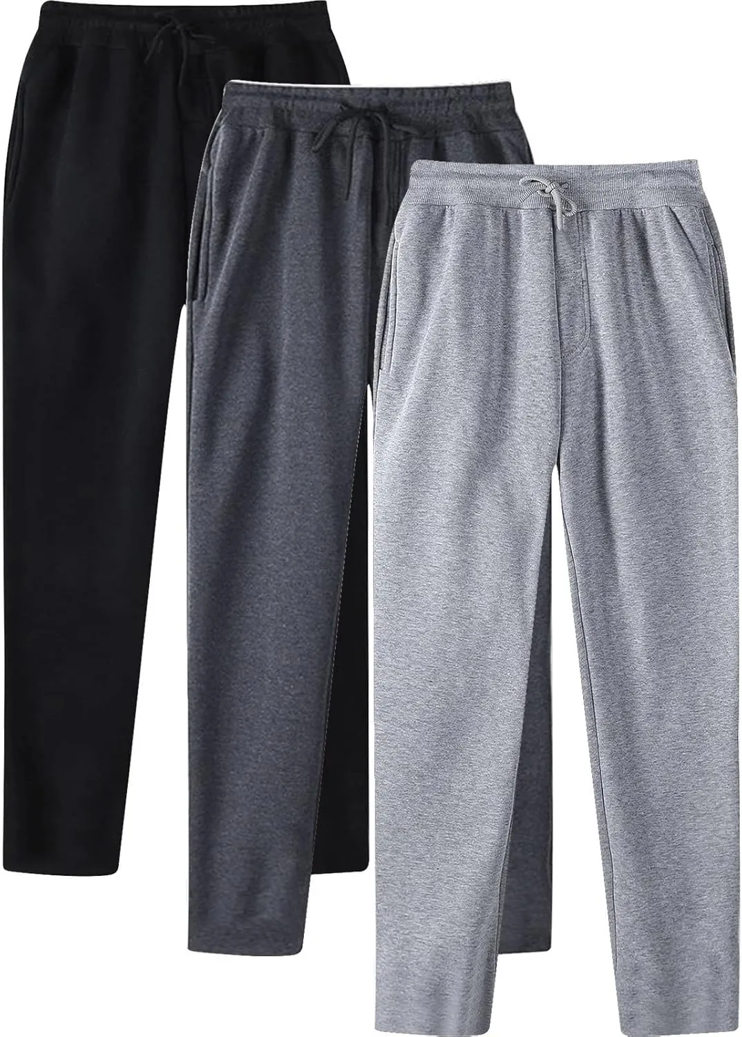 Mens 3 Pack Sweatpants Loose Fleece Casual Trousers Elastic Waist Drawstring Jogger Pants Baggy Running Sports Pants