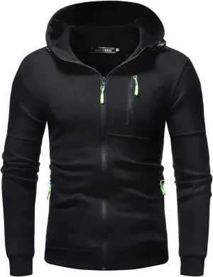 Mens' Autumn Winter Long Sleeve Zipper Hooded Sweatshirt Cardigan Tops Hoodies for Men with Zip Pockets Lightweight