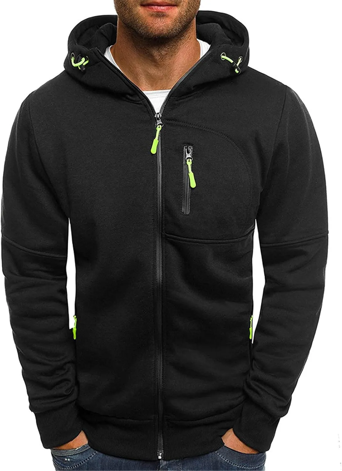 Mens' Autumn Winter Long Sleeve Zipper Hooded Sweatshirt Cardigan Tops Hoodies for Men with Zip Pockets Lightweight