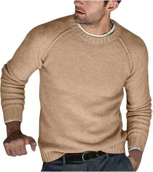 Men's Basic Lightweight Knitted Sweaters Cotton Soft Crewneck Fall Winter Sweatshirts Long Sleeve Slim Fit Pullovers