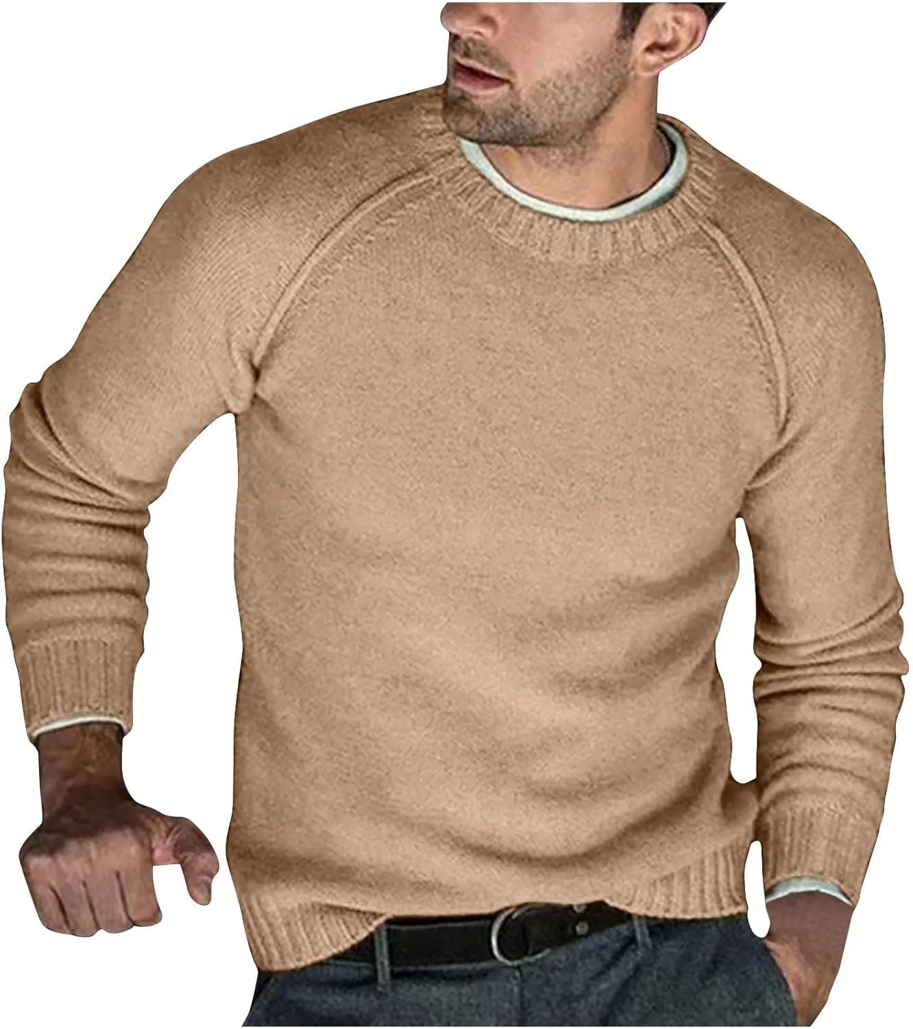 Men's Basic Lightweight Knitted Sweaters Cotton Soft Crewneck Fall Winter Sweatshirts Long Sleeve Slim Fit Pullovers