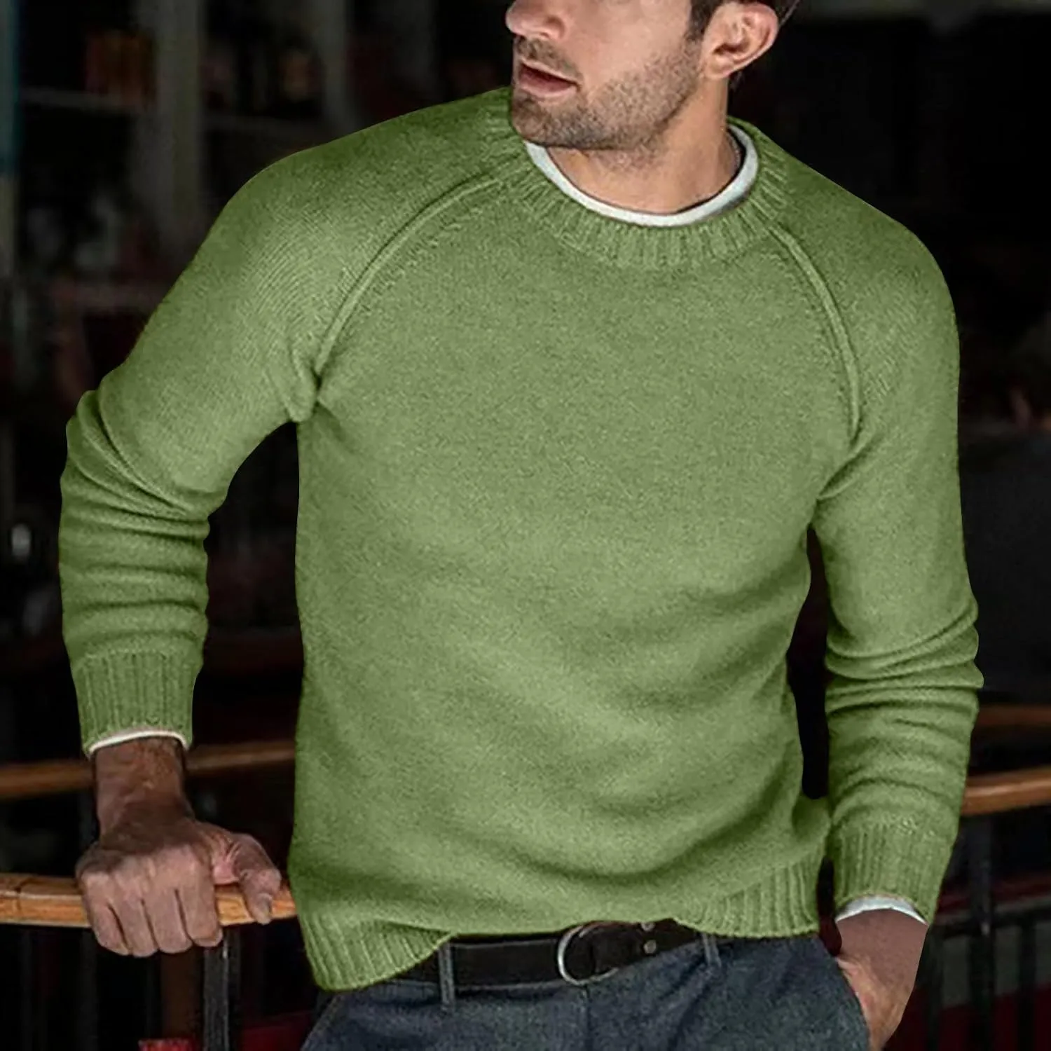 Men's Basic Lightweight Knitted Sweaters Cotton Soft Crewneck Fall Winter Sweatshirts Long Sleeve Slim Fit Pullovers