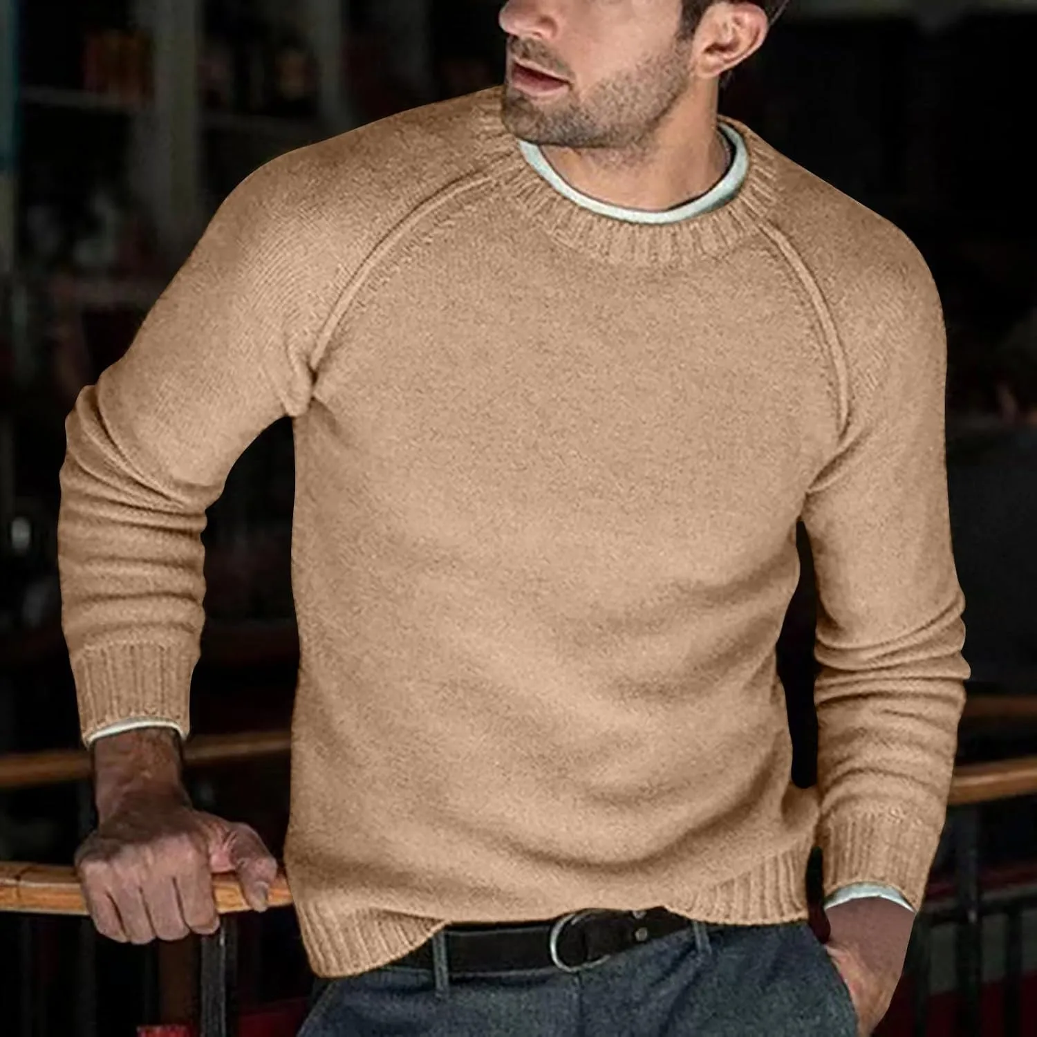 Men's Basic Lightweight Knitted Sweaters Cotton Soft Crewneck Fall Winter Sweatshirts Long Sleeve Slim Fit Pullovers