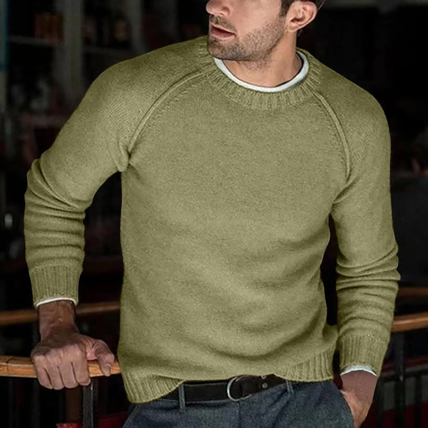 Men's Basic Lightweight Knitted Sweaters Cotton Soft Crewneck Fall Winter Sweatshirts Long Sleeve Slim Fit Pullovers