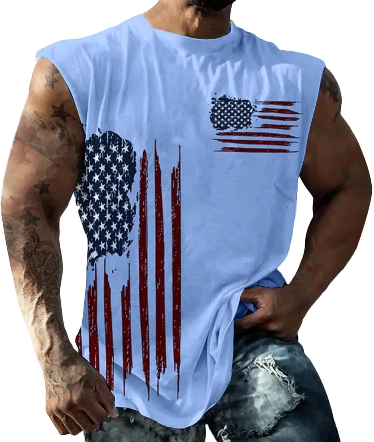 Men's Big and Tall Sleeveless Tank Top American Flag Patriotic Shirts Plus Size USA Graphic Fashion Muscle Gym Tees Vest