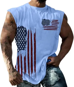 Men's Big and Tall Sleeveless Tank Top American Flag Patriotic Shirts Plus Size USA Graphic Fashion Muscle Gym Tees Vest