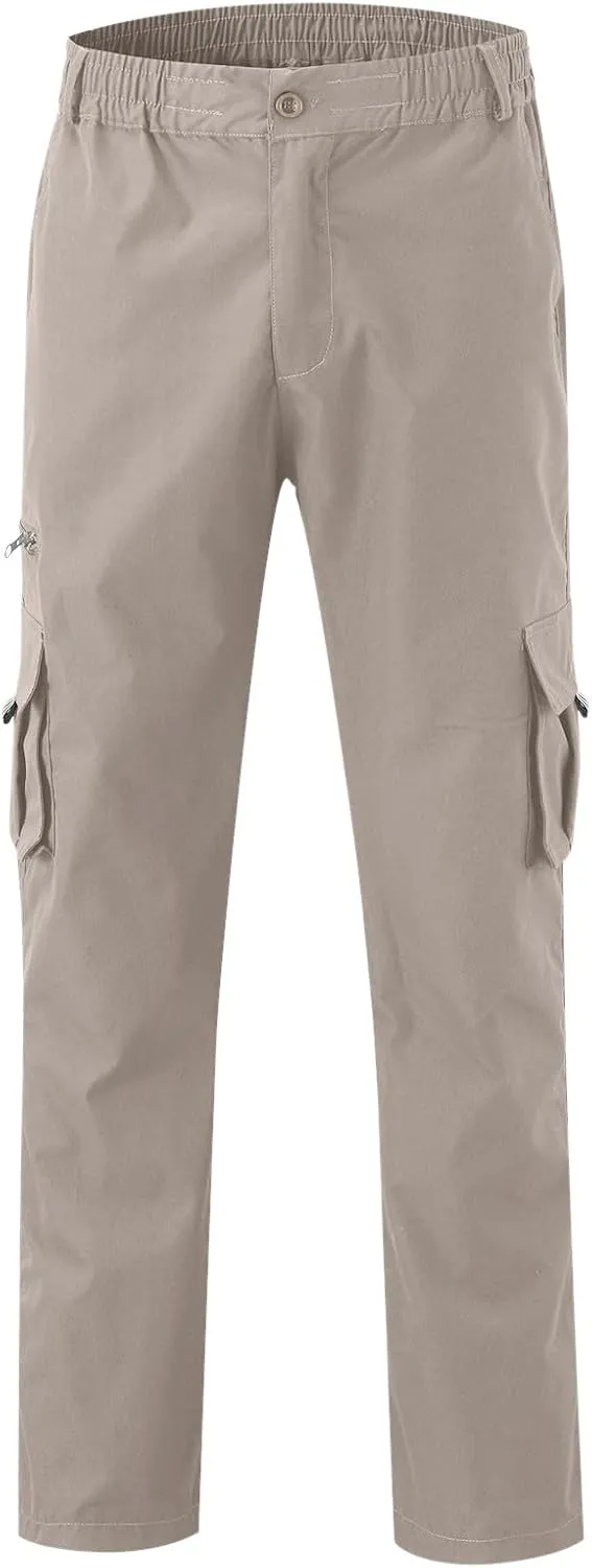 Mens Cargo Joggers Lightweight Tactical Hiking Sweatpants with Pockets Elastic Drawsting Relaxed Fit Workout Slacks