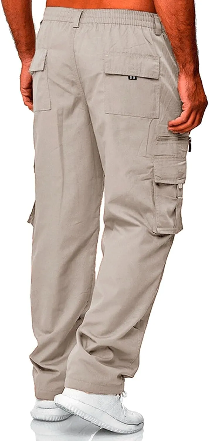Mens Cargo Joggers Lightweight Tactical Hiking Sweatpants with Pockets Elastic Drawsting Relaxed Fit Workout Slacks