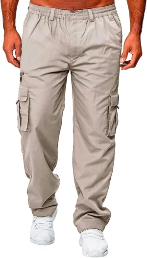 Mens Cargo Joggers Lightweight Tactical Hiking Sweatpants with Pockets Elastic Drawsting Relaxed Fit Workout Slacks