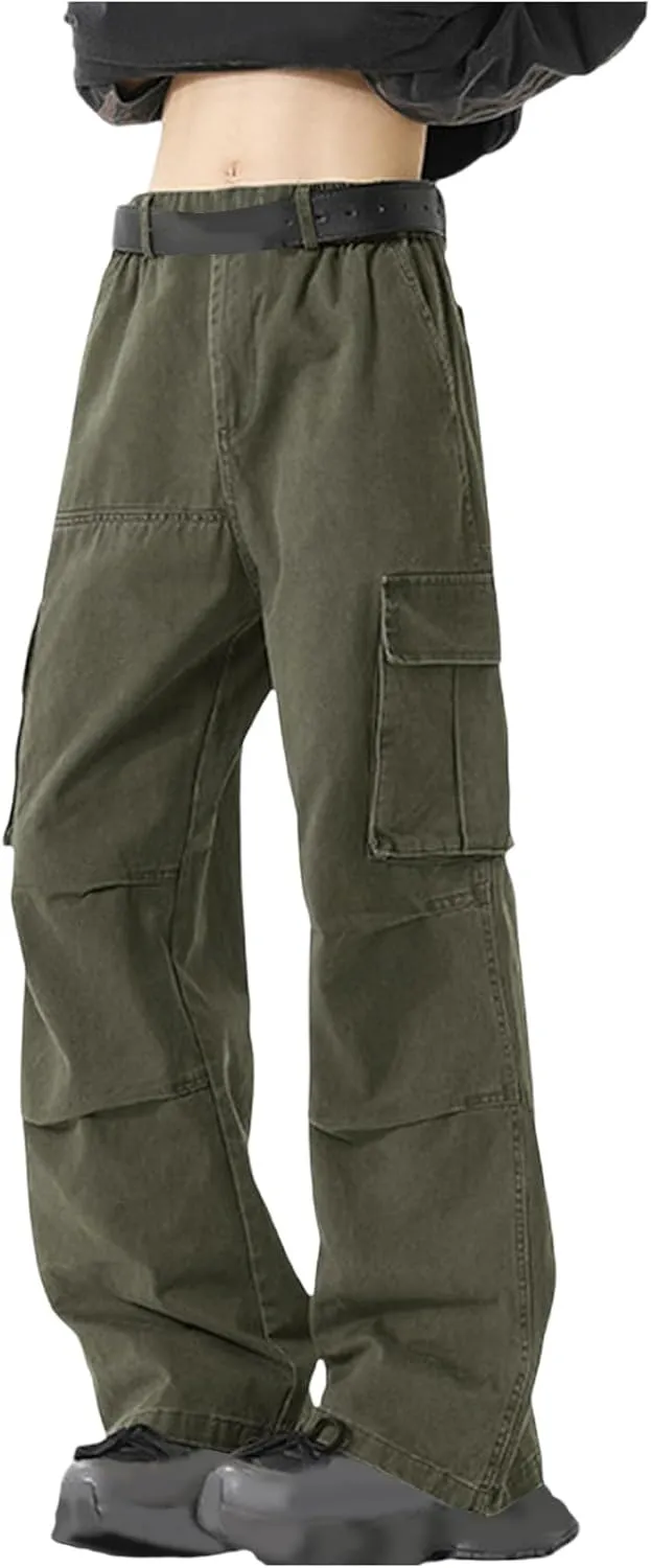 Men's Cargo Pants Y2k Fashion Multiple Pockets Plus Size Washed Workwear Full Length Trouser Comfy Cargo Sweatpant