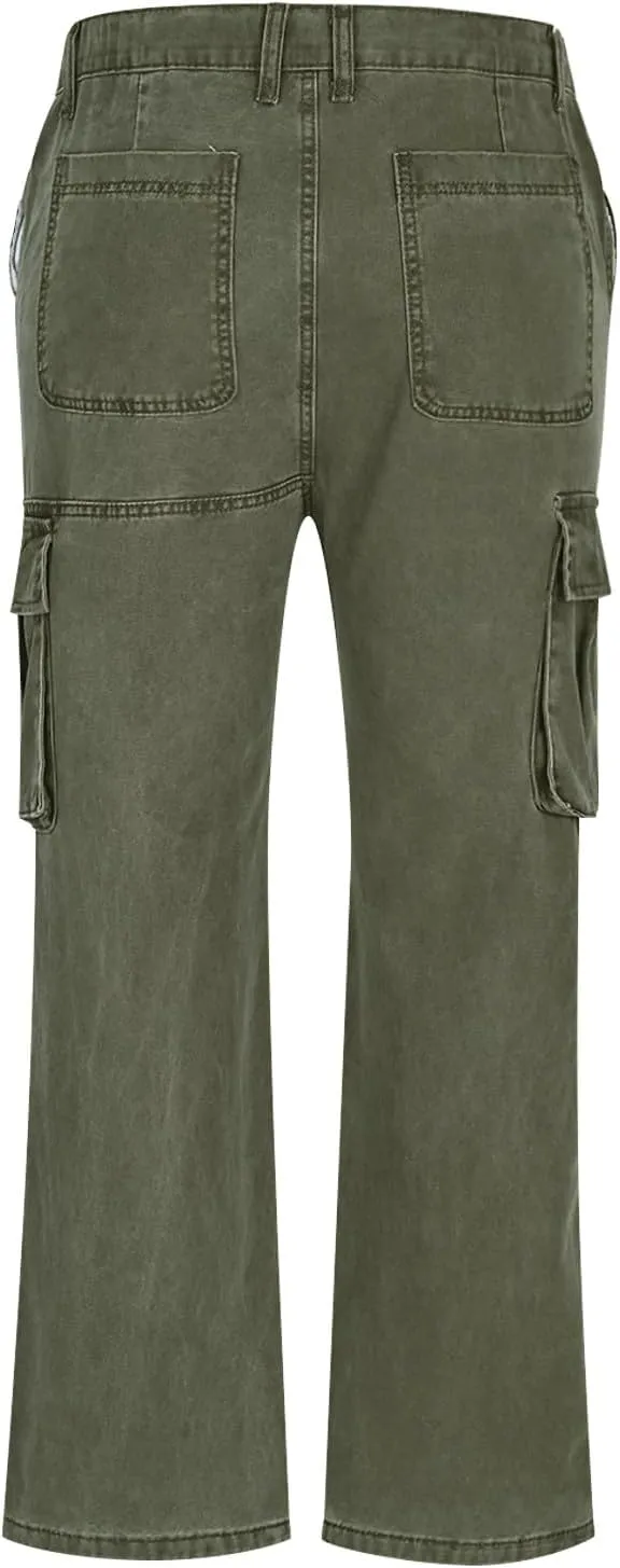 Men's Cargo Pants Y2k Fashion Multiple Pockets Plus Size Washed Workwear Full Length Trouser Comfy Cargo Sweatpant