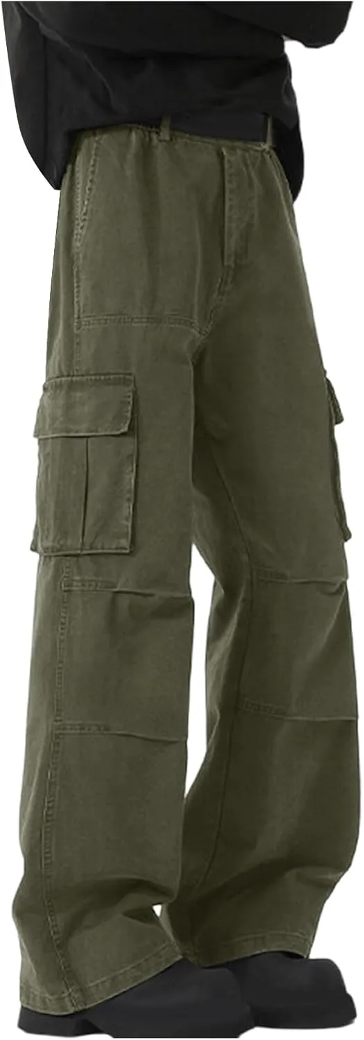 Men's Cargo Pants Y2k Fashion Multiple Pockets Plus Size Washed Workwear Full Length Trouser Comfy Cargo Sweatpant
