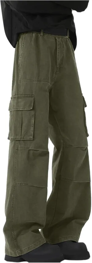 Men's Cargo Pants Y2k Fashion Multiple Pockets Plus Size Washed Workwear Full Length Trouser Comfy Cargo Sweatpant