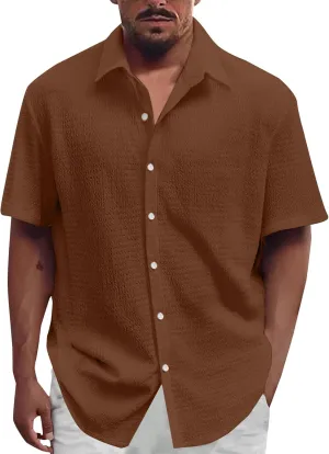 Men's Casual Button Down Shirts Short Sleeve Linen Teshirts Summer Beach Dress Shirt Lightweight Relaxed Fit Tops