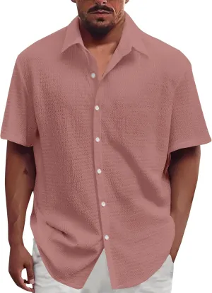 Men's Casual Button Down Shirts Short Sleeve Linen Teshirts Summer Beach Dress Shirt Lightweight Relaxed Fit Tops