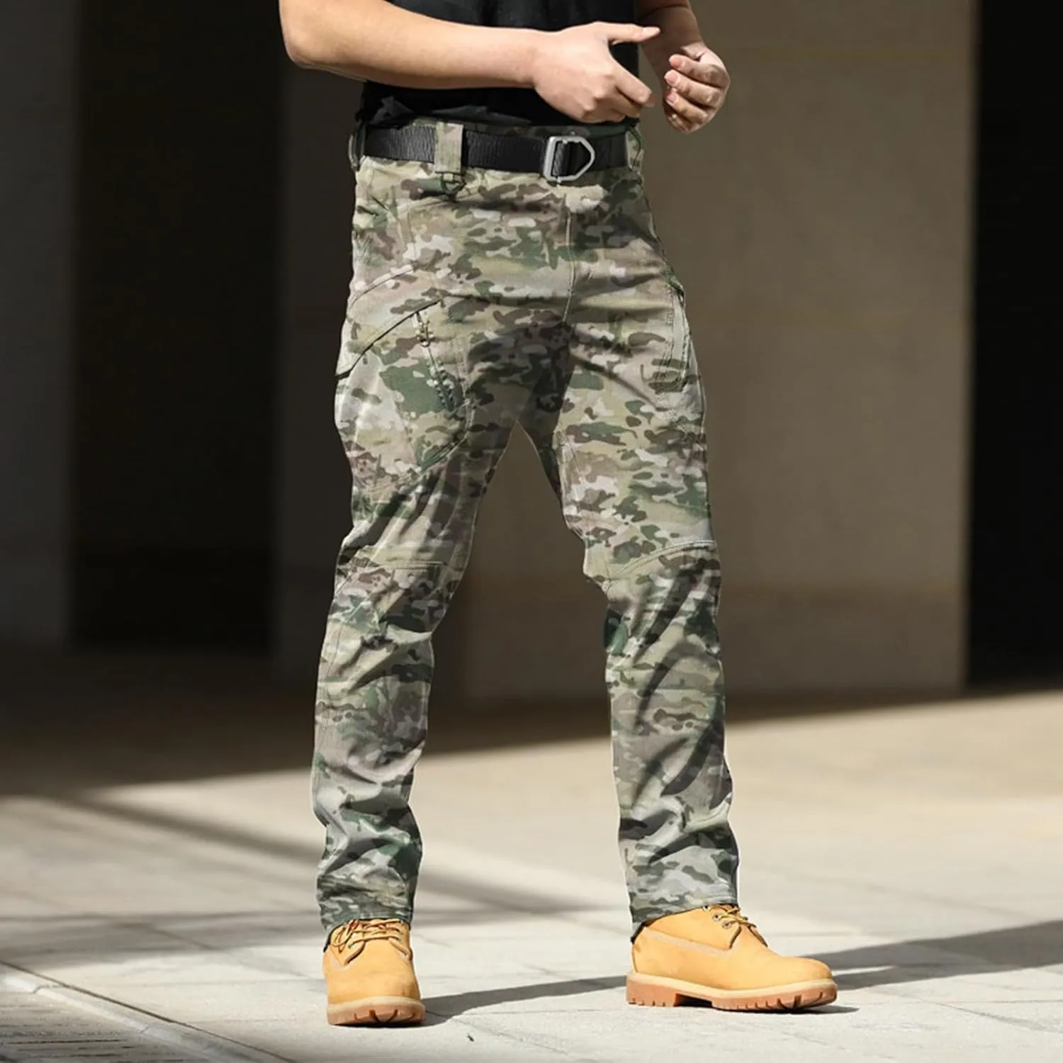 Mens Casual Cargo Pants Tactical Workout Sport Pants Multi-Pocket Straight Leg Trousers Running Joggers