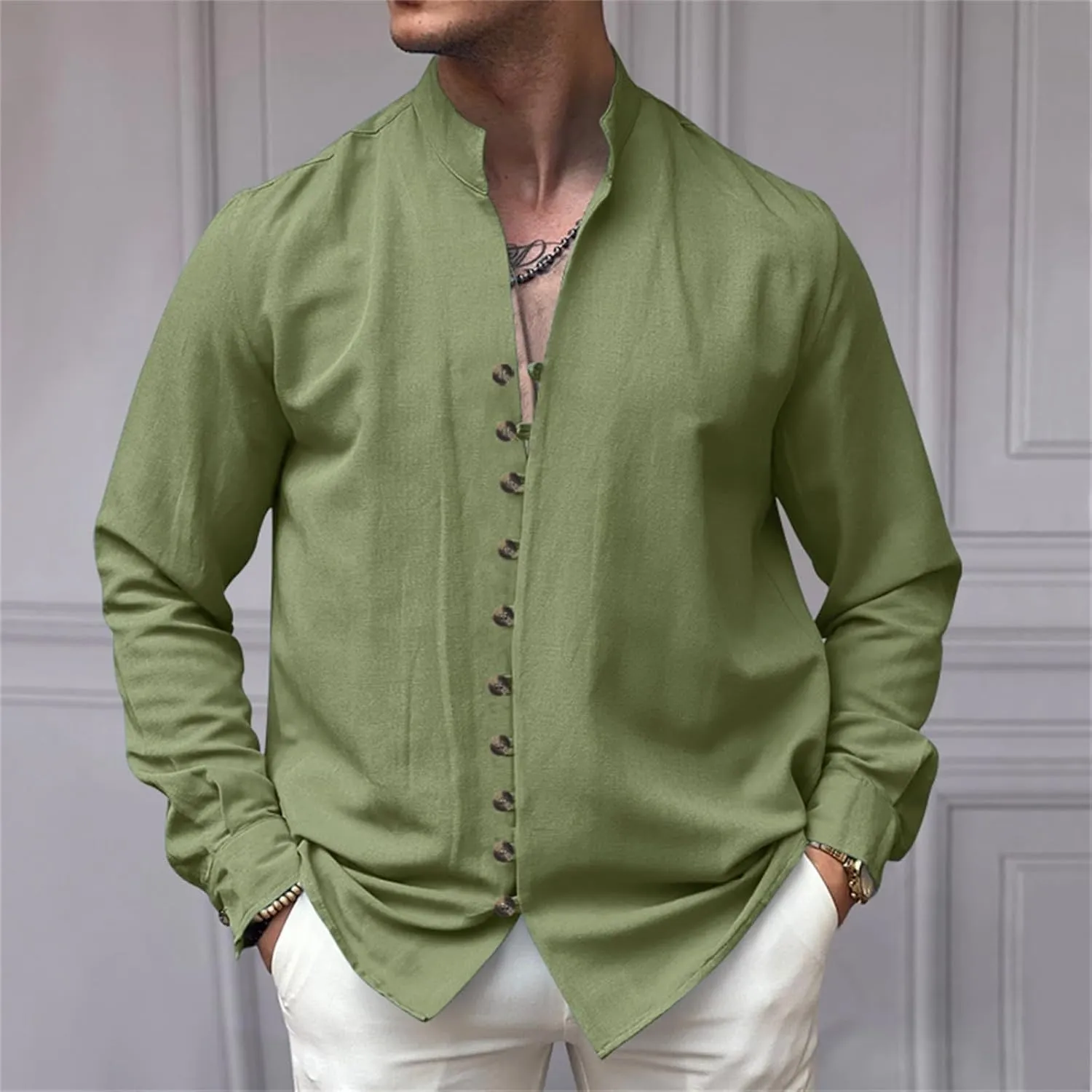 Mens Casual Long Sleeve Shirt Trendy Loose Button Down Bussiness Shirts Travel Vacation Beach Party Tee Tops Big&Tall