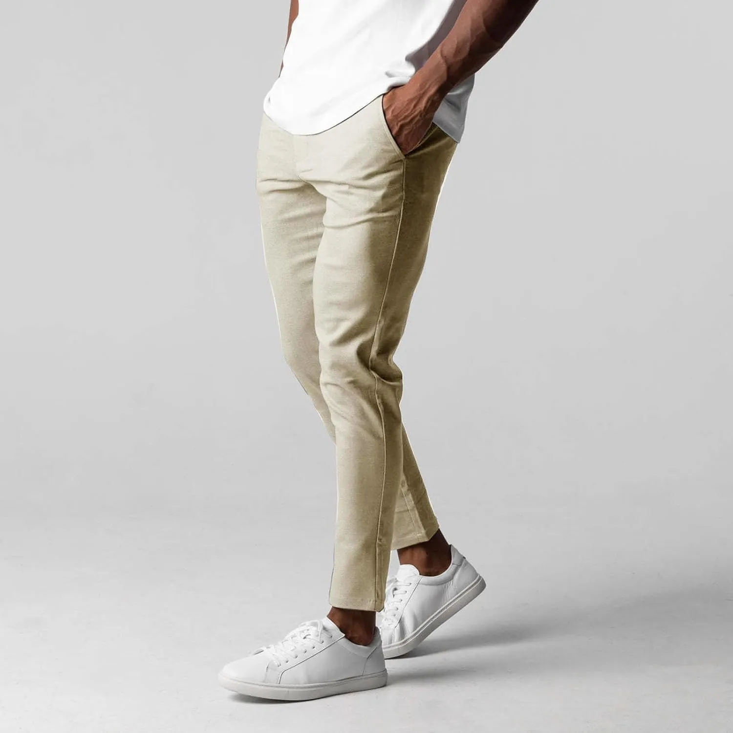 Men's Casual Stretch Pants Slim Fit Breathable Trouser Straight Legs Solid Color Pants Business Simple Comfy Trousers