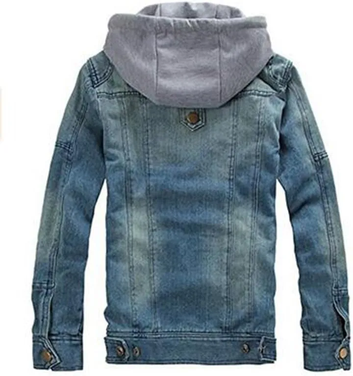 Men`s Classic Hoodie Denim Jacket Trucker Slim Fit Jeans Jackets