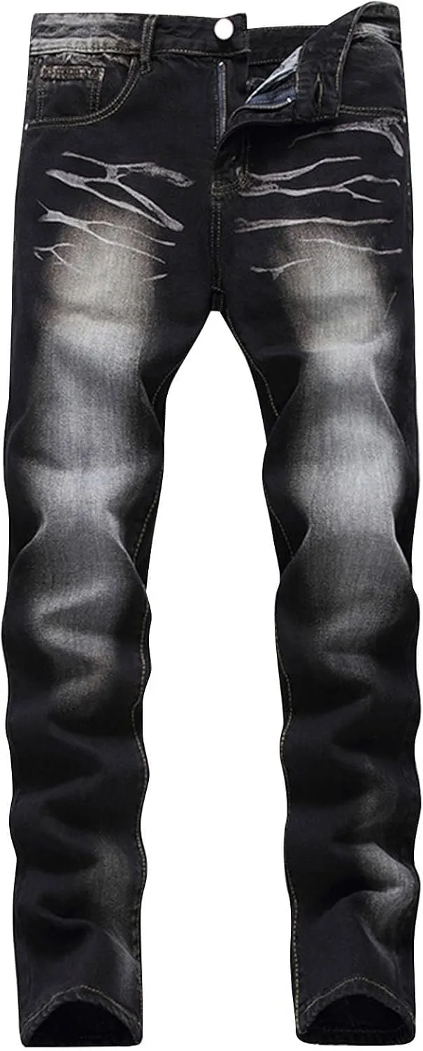 Men's Classic Multi-Pocket Ripped Jeans Straight Leg Plus Size Fashion Pants Fit Cotton Jean Jeans Man Mens Straight