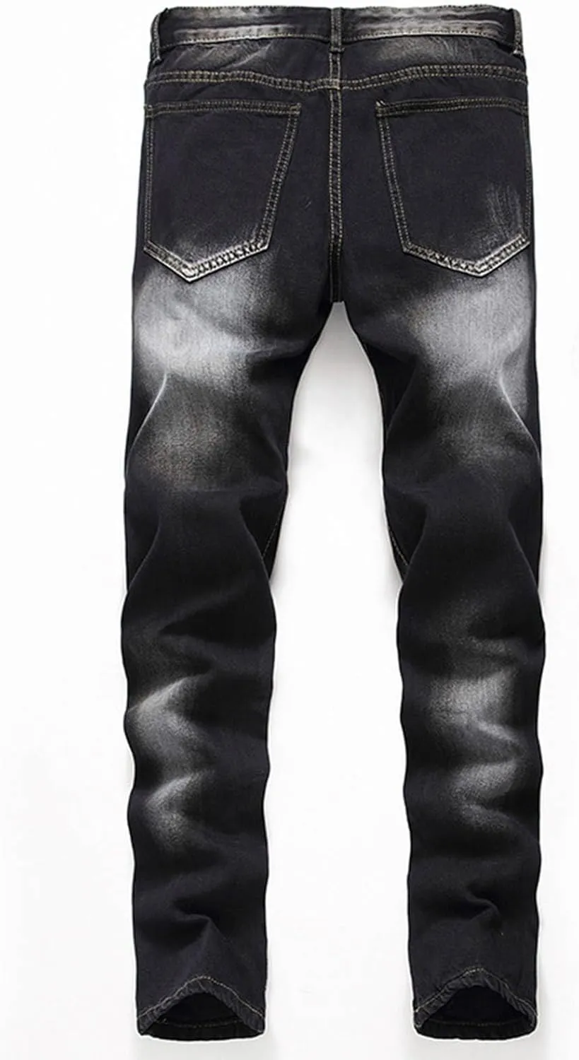 Men's Classic Multi-Pocket Ripped Jeans Straight Leg Plus Size Fashion Pants Fit Cotton Jean Jeans Man Mens Straight