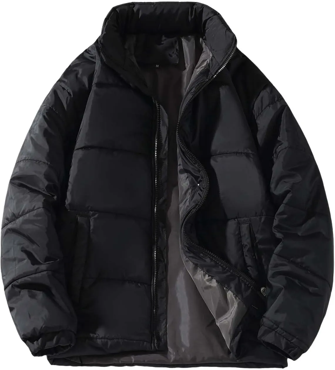Men's Color Block Padded Quilted Flight Bomber Jacket Lightweight Packable Warm Winter Coat Cotton Jacket Outerwear