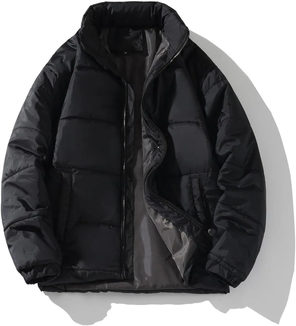 Men's Color Block Padded Quilted Flight Bomber Jacket Lightweight Packable Warm Winter Coat Cotton Jacket Outerwear