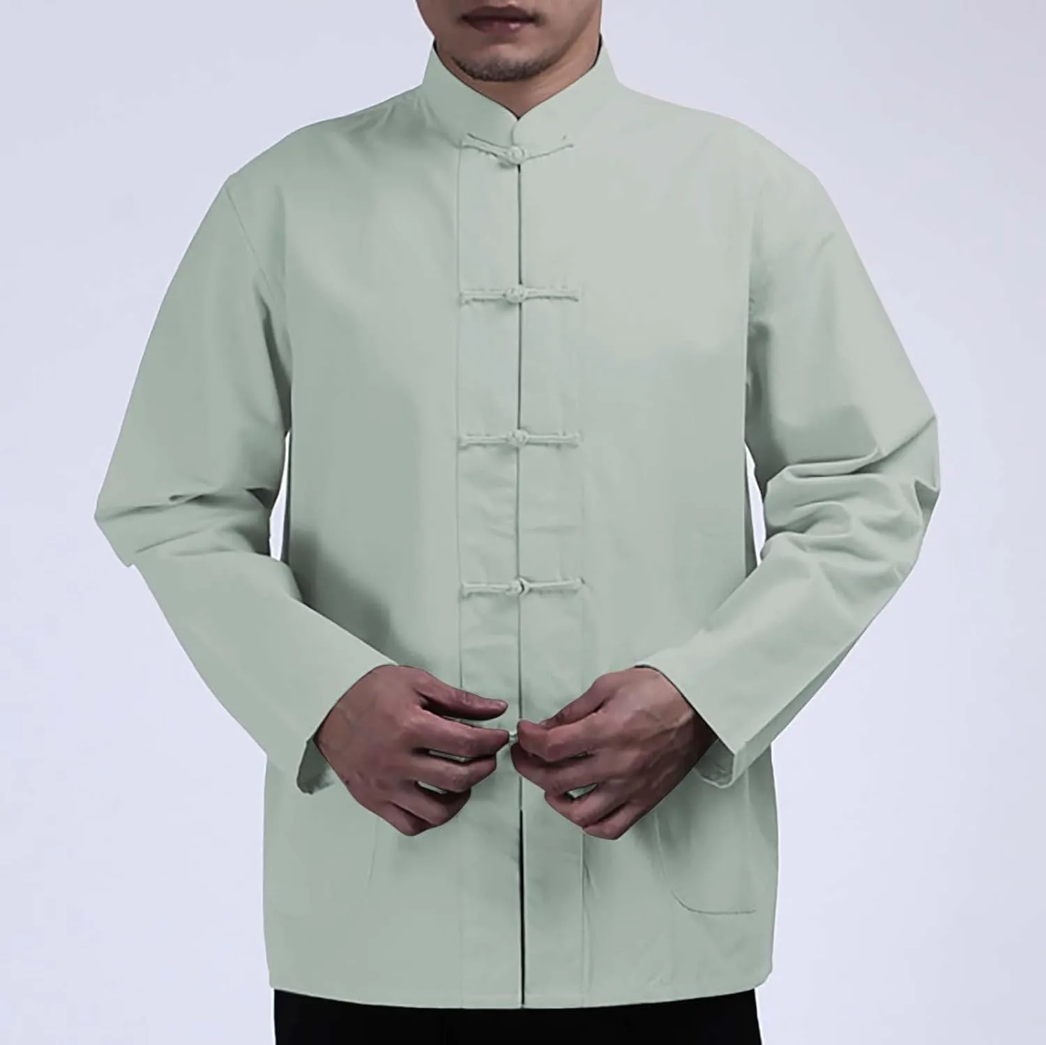 Mens Cotton Linen Frog Closure Shirt Mandarin Collar Long Sleeve Chinese Style Retro Tops Kung Fu Tai Chi Loose Fit Tshirt