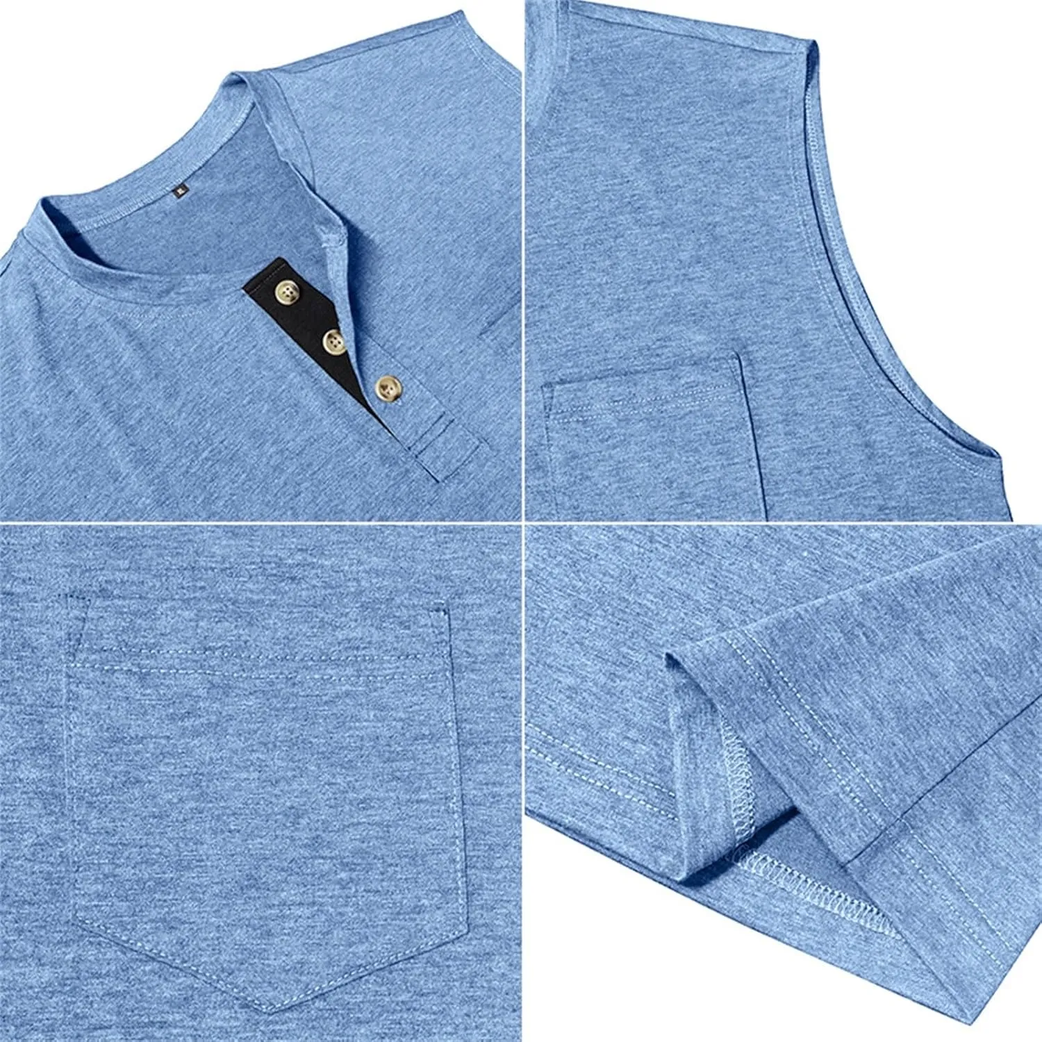 Men's Cotton Linen Henley T-Shirts Long Sleeve Hippie Casual Summer Beach Tshirt Slim Fit Roll-up Button-Down Tops