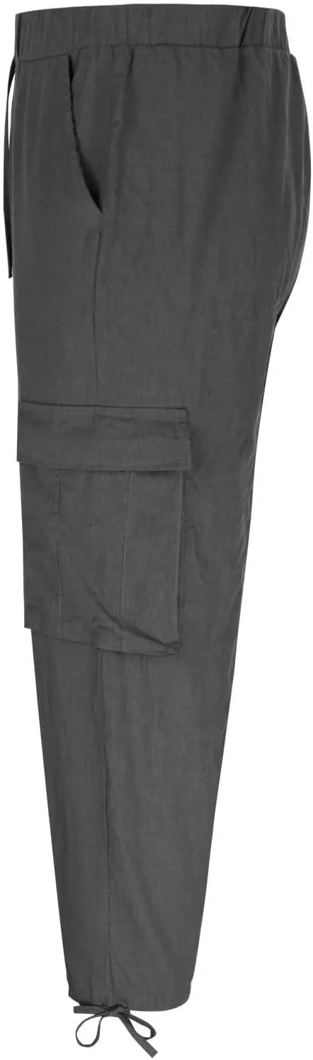 Men's Cotton Linen Lace up Elastic Waist Wide Leg Pants Fashion Solid Color Multiple Pockets Comfy Cargo Sweatpant