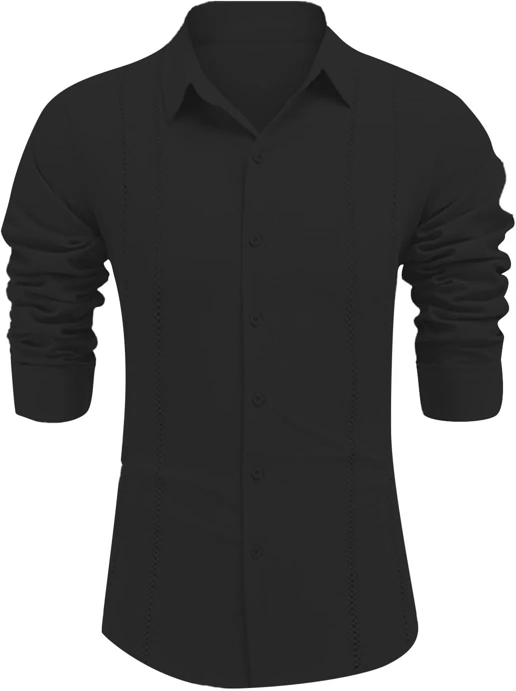 Mens Cuban Guayabera Shirt Casual Long Sleeve Button Down Shirts Solid Lightweight Summer Beach Hippie T Shirt