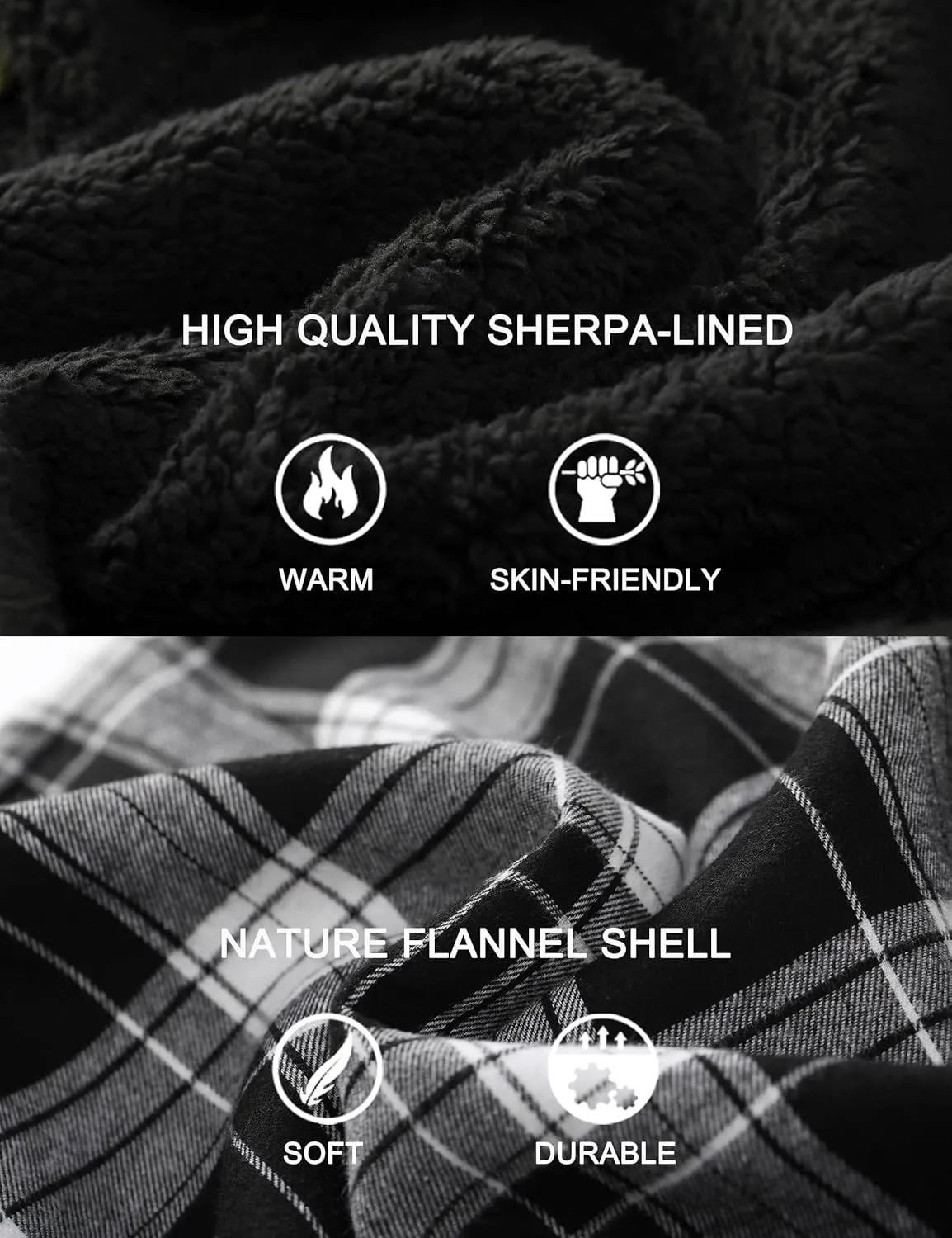 Men's Flannel Plaid Hooded Jackets Full Zip Sherpa Fleece Lined Hoodies Fashion Warm Coat