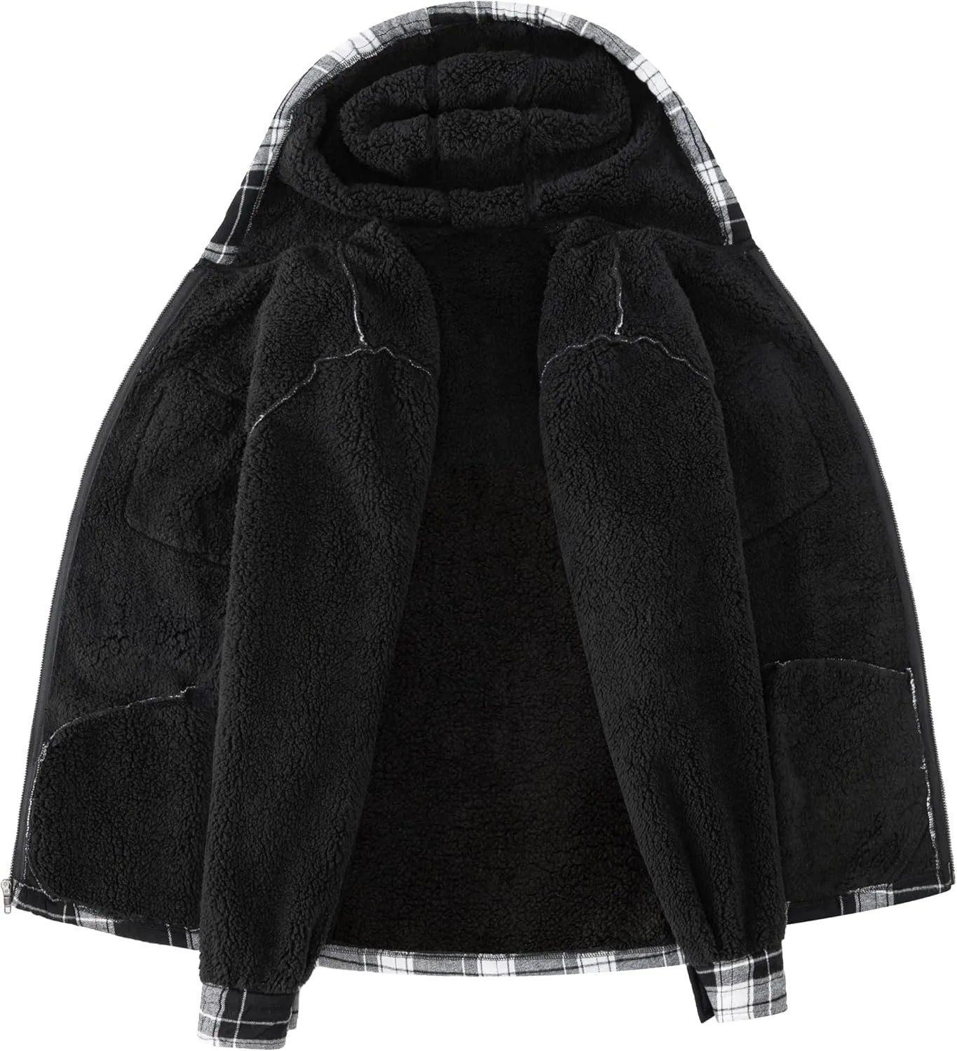 Men's Flannel Plaid Hooded Jackets Full Zip Sherpa Fleece Lined Hoodies Fashion Warm Coat