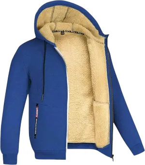Mens Fleece Jacket Sherpa Fleece Lined Hoodies Full Zip Wool Warm Thick Coats Athletic Sweatshirt Overwear with Hood